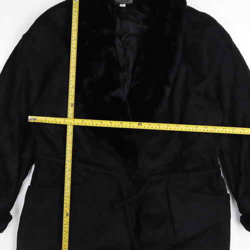 Portrait Women’s Black Wool Blend Fur Trim Mid-Length Coat Size 12