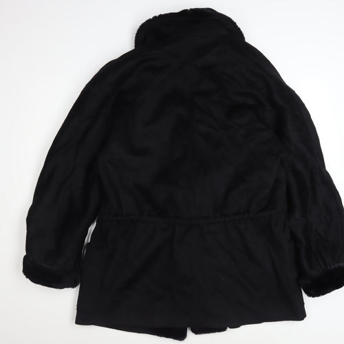 Portrait Women’s Black Wool Blend Fur Trim Mid-Length Coat Size 12