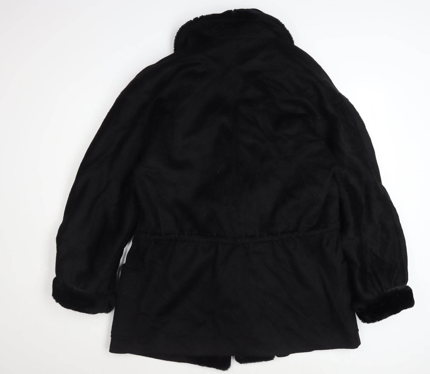 Portrait Women’s Black Wool Blend Fur Trim Mid-Length Coat Size 12