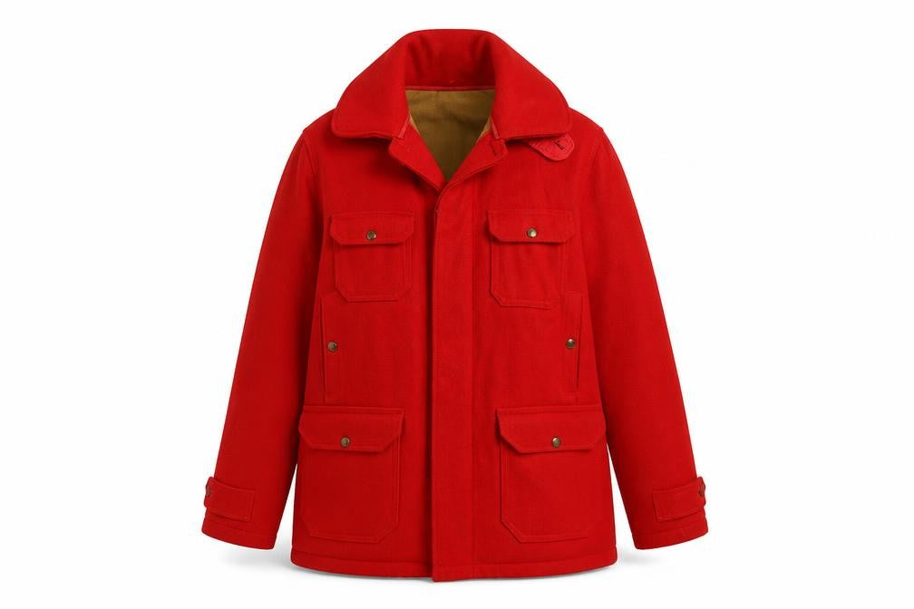 Front view of Woolrich Women's Red Wool Lined Mid-Length Parka Coat M
