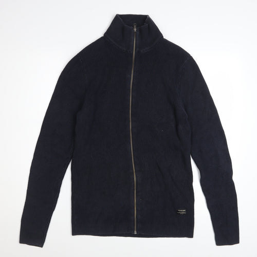 Jack & Jones Men's Blue Full Zip Cotton Jumper XL