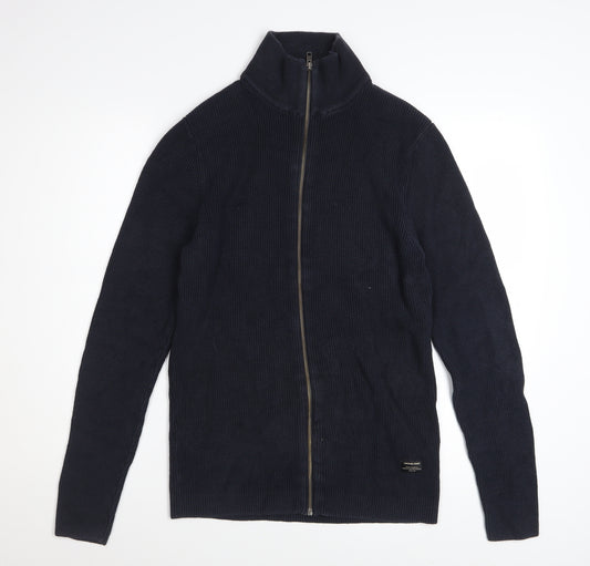 Jack & Jones Men's Blue Full Zip Cotton Jumper XL