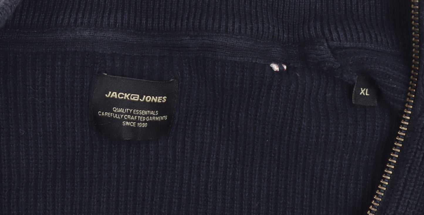 Jack & Jones Men's Blue Full Zip Cotton Jumper XL