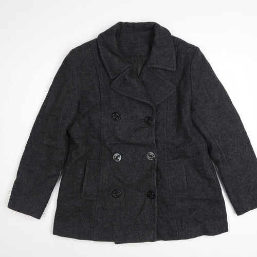 Les Modes Ellabee Women's Grey Wool Pea Coat M Classic Mid-Length