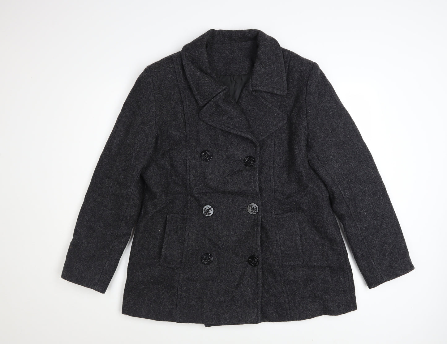 Les Modes Ellabee Women's Grey Wool Pea Coat M Classic Mid-Length