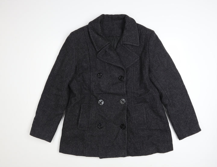 Les Modes Ellabee Women's Grey Wool Pea Coat M Classic Mid-Length