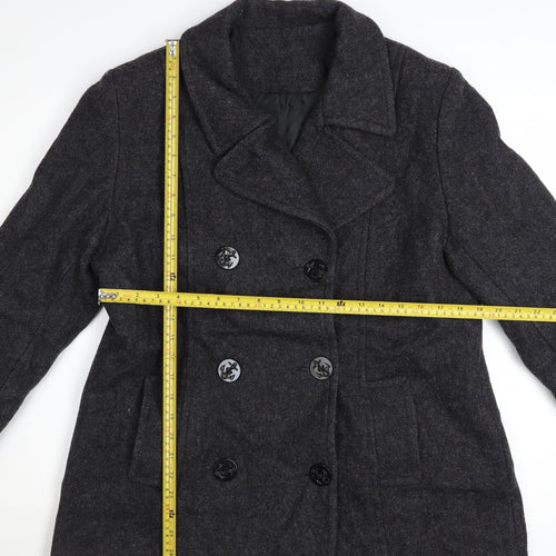 Les Modes Ellabee Women's Grey Wool Pea Coat M Classic Mid-Length