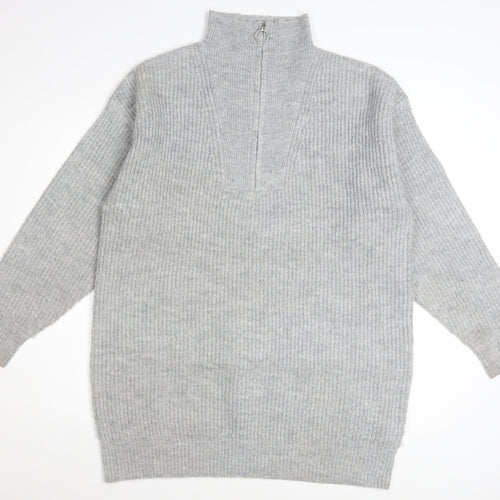 Jack Wills Women's Grey High Neck 1/2 Zip Knit Jumper Size 12