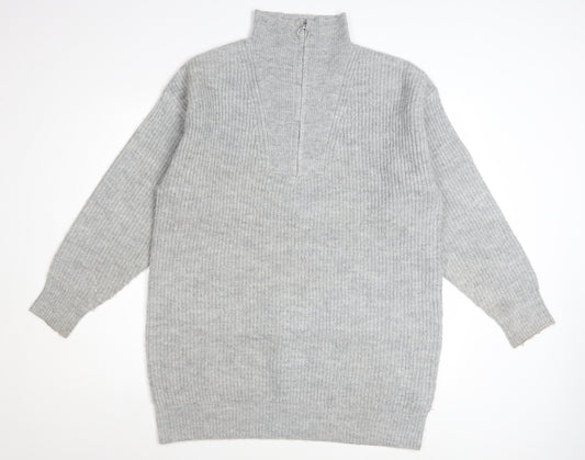 Jack Wills Women's Grey High Neck 1/2 Zip Knit Jumper Size 12
