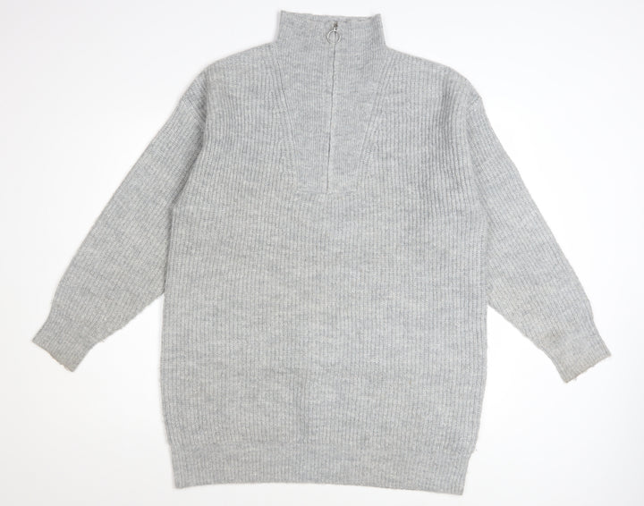 Jack Wills Women's Grey High Neck 1/2 Zip Knit Jumper Size 12