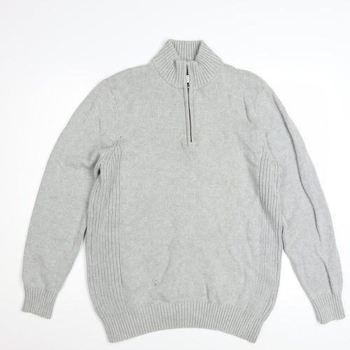 Savile Row Company Men's Grey XL Cotton 1/2 Zip Jumper