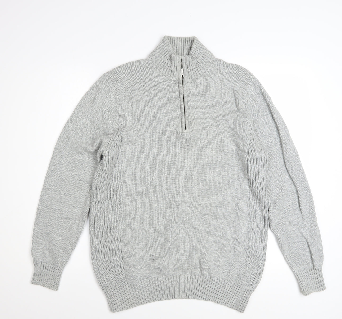 Savile Row Company Men's Grey XL Cotton 1/2 Zip Jumper