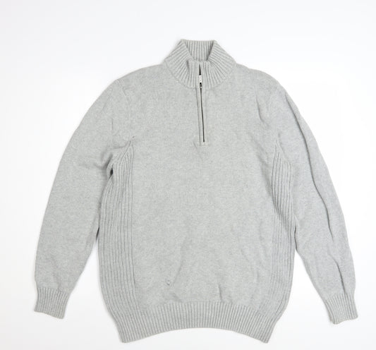 Savile Row Company Men's Grey XL Cotton 1/2 Zip Jumper