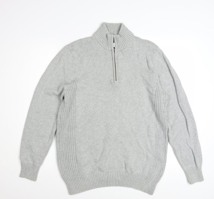 Savile Row Company Men's Grey XL Cotton 1/2 Zip Jumper
