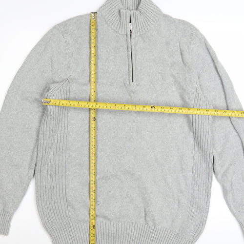 Savile Row Company Men's Grey XL Cotton 1/2 Zip Jumper