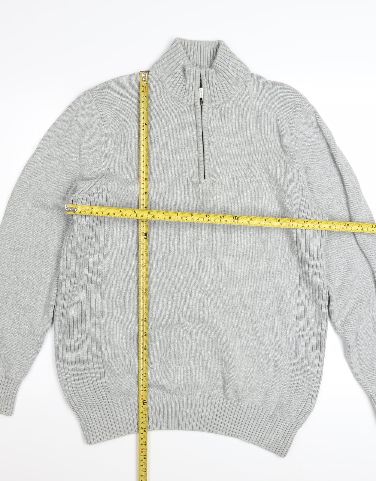 Savile Row Company Men's Grey XL Cotton 1/2 Zip Jumper