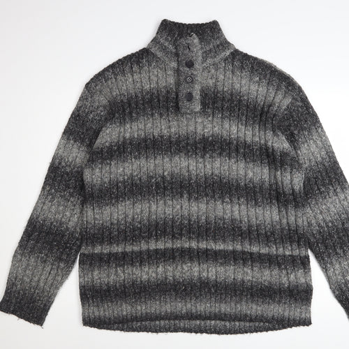 Marks and Spencer Men’s Grey Striped Henley Jumper 2XL Wool Blend