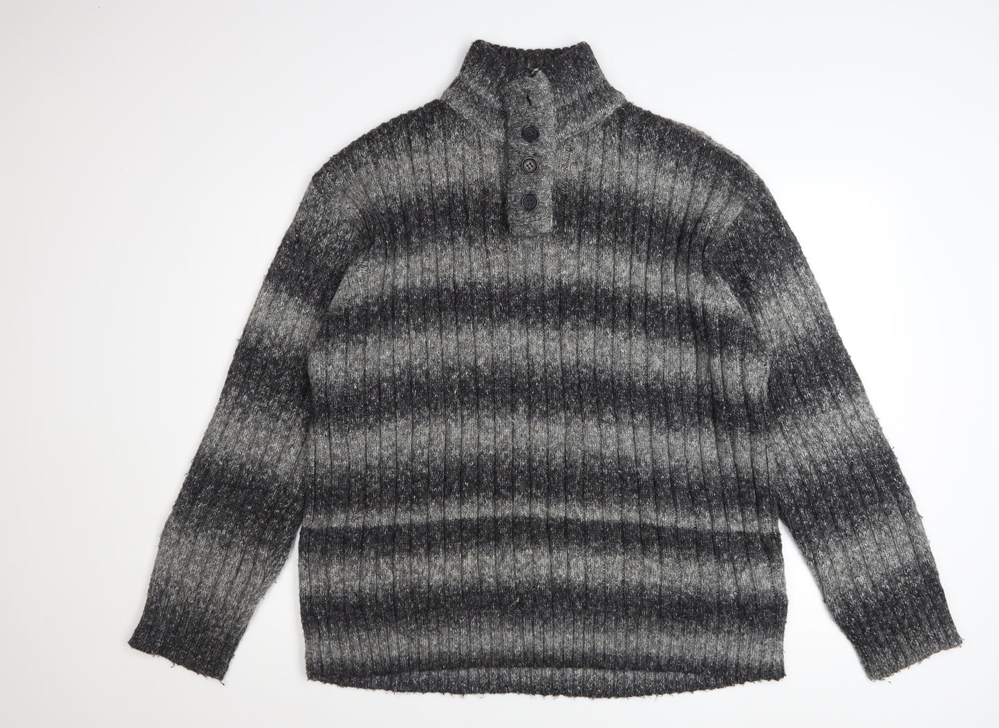 Marks and Spencer Men’s Grey Striped Henley Jumper 2XL Wool Blend