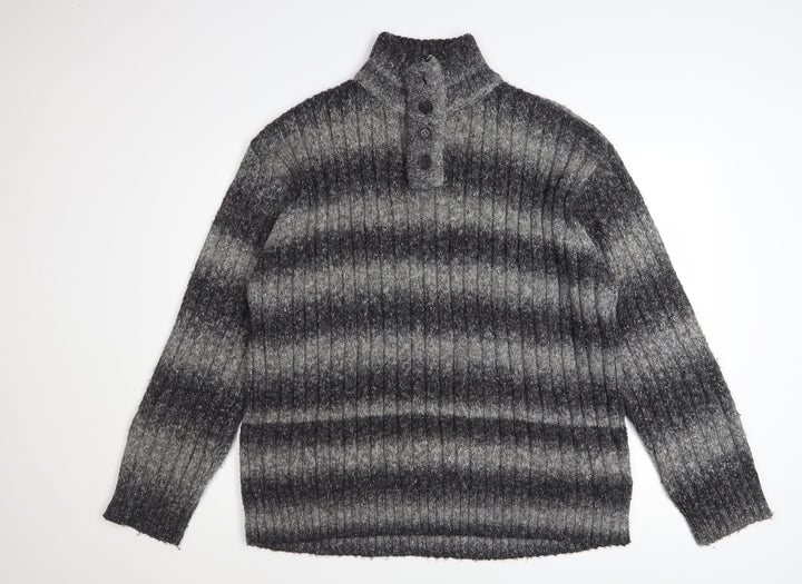 Marks and Spencer Men’s Grey Striped Henley Jumper 2XL Wool Blend