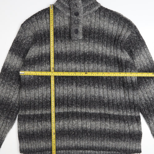 Marks and Spencer Men’s Grey Striped Henley Jumper 2XL Wool Blend