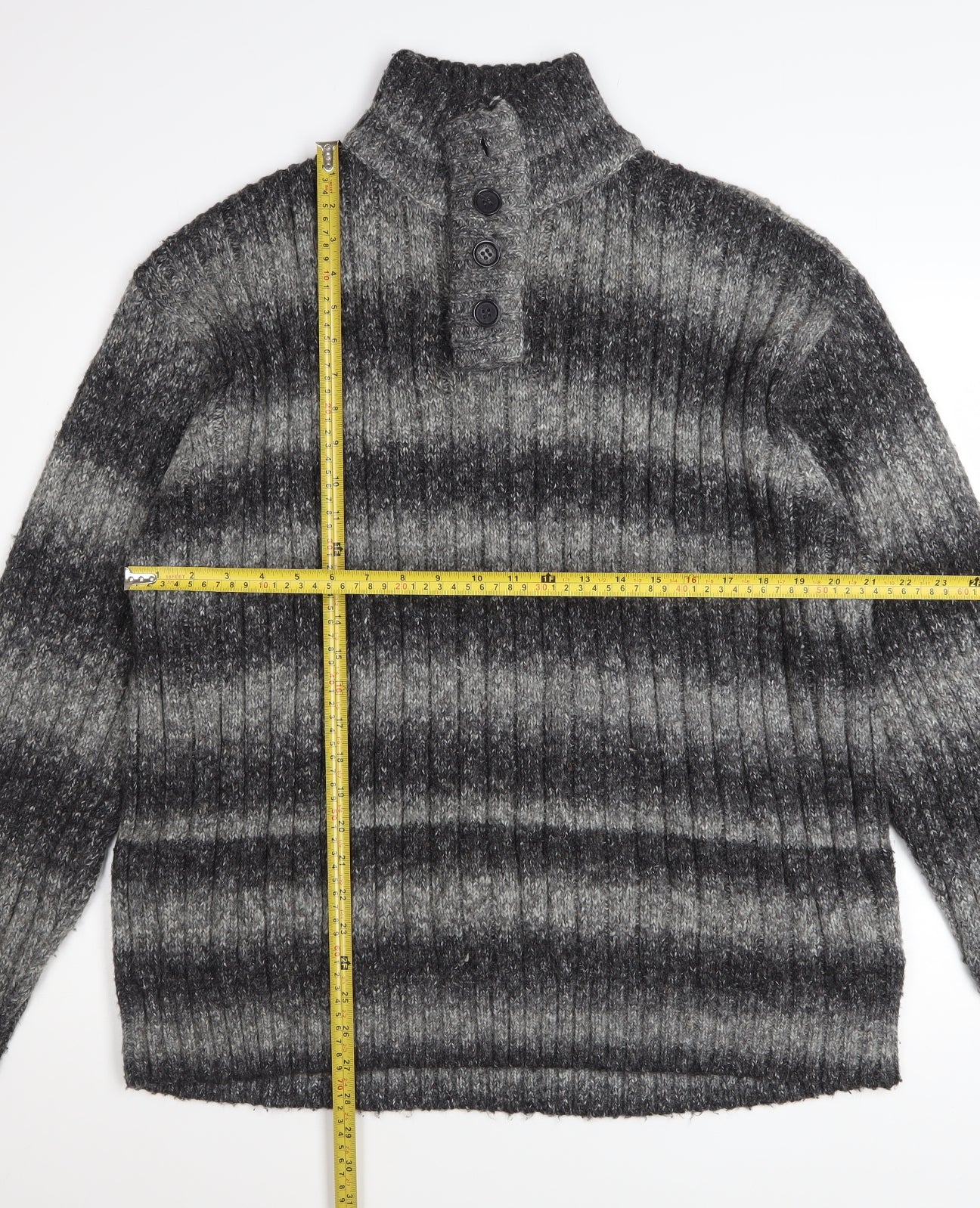 Marks and Spencer Men’s Grey Striped Henley Jumper 2XL Wool Blend