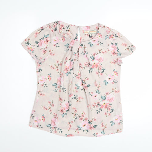 Dorothy Perkins Womens Beige Floral Bow Blouse Size 8