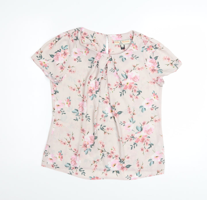 Dorothy Perkins Womens Beige Floral Bow Blouse Size 8
