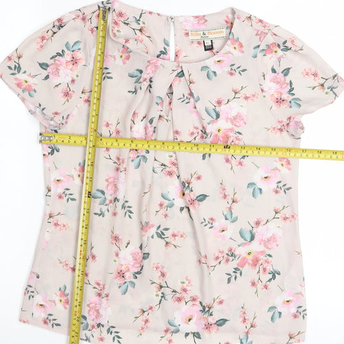 Dorothy Perkins Womens Beige Floral Bow Blouse Size 8