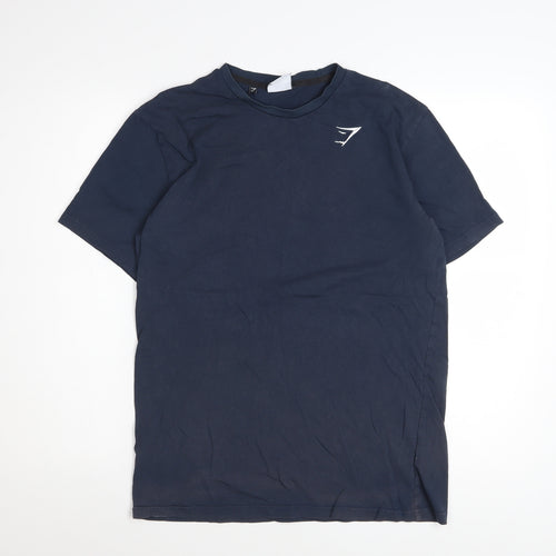 Gymshark Men Navy Blue Cotton Crew Neck Short Sleeve T-Shirt Size S