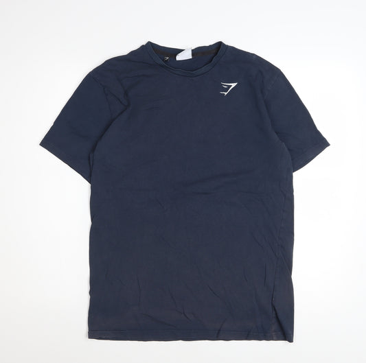 Gymshark Men Navy Blue Cotton Crew Neck Short Sleeve T-Shirt Size S