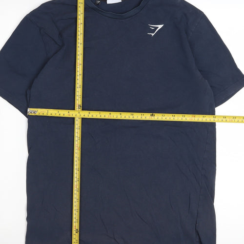 Gymshark Men Navy Blue Cotton Crew Neck Short Sleeve T-Shirt Size S