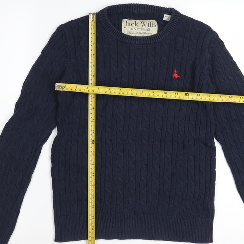 Jack Wills Womens Blue Cable Knit Cotton Jumper UK 10 Classic Crew Neck