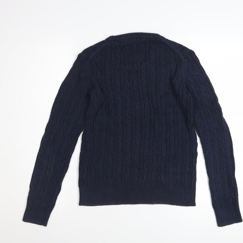 Jack Wills Womens Blue Cable Knit Cotton Jumper UK 10 Classic Crew Neck
