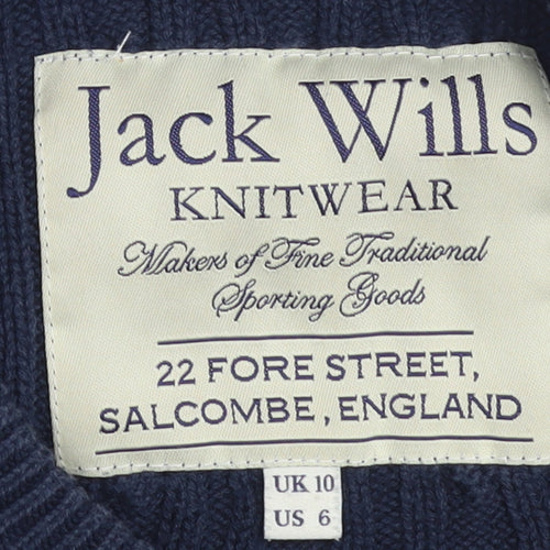 Jack Wills Womens Blue Cable Knit Cotton Jumper UK 10 Classic Crew Neck