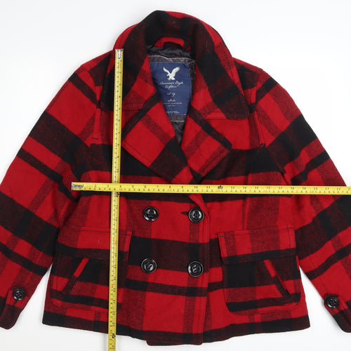 American Eagle Outfitters Women's Red Plaid Wool Blend Pea Coat XL