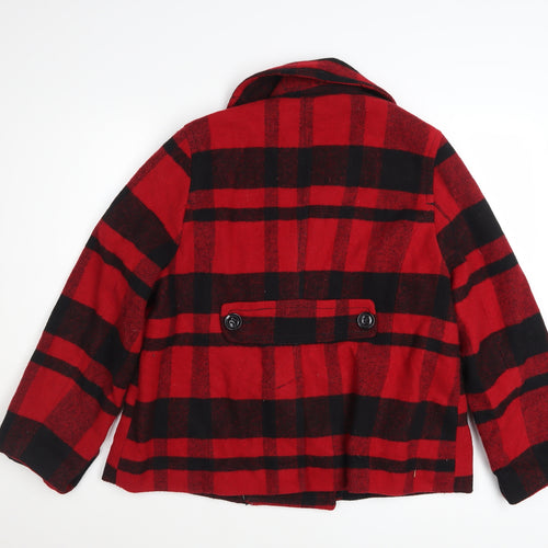 American Eagle Outfitters Women's Red Plaid Wool Blend Pea Coat XL