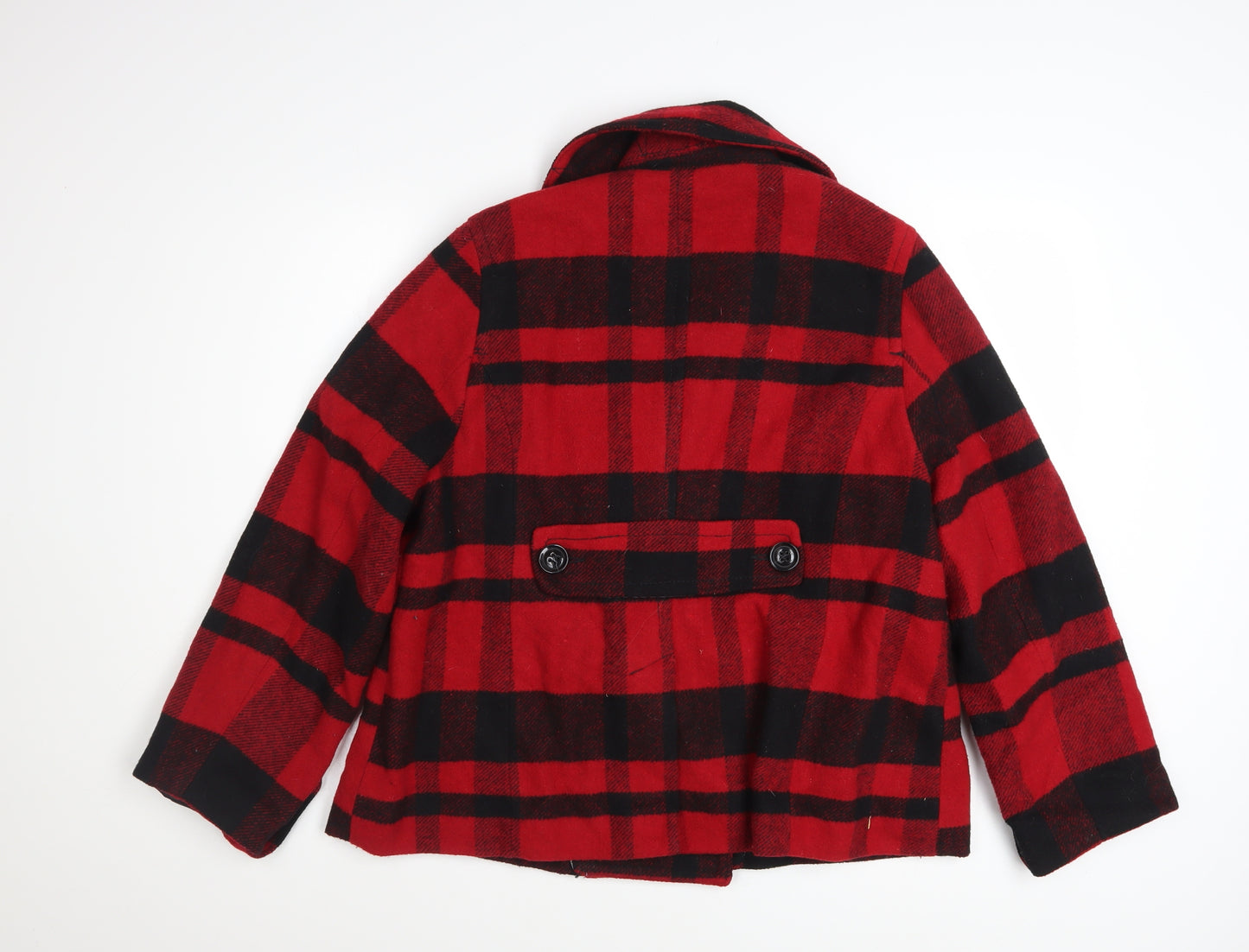 American Eagle Outfitters Women's Red Plaid Wool Blend Pea Coat XL