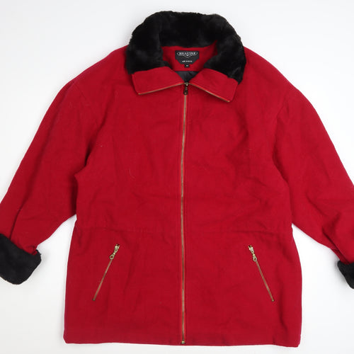 Braetan Women's Red Wool Bomber Jacket Faux Fur Collar Size M