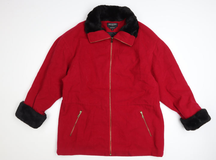 Braetan Women's Red Wool Bomber Jacket Faux Fur Collar Size M