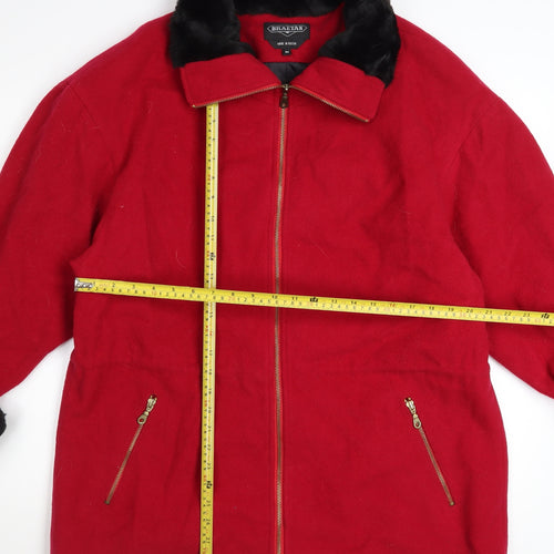 Braetan Women's Red Wool Bomber Jacket Faux Fur Collar Size M