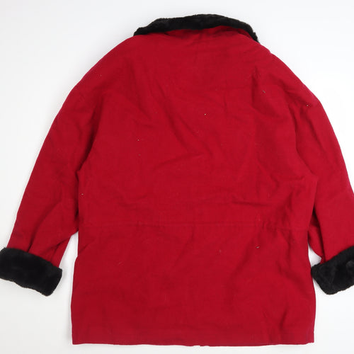 Braetan Women's Red Wool Bomber Jacket Faux Fur Collar Size M