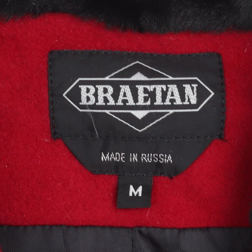 Braetan Women's Red Wool Bomber Jacket Faux Fur Collar Size M