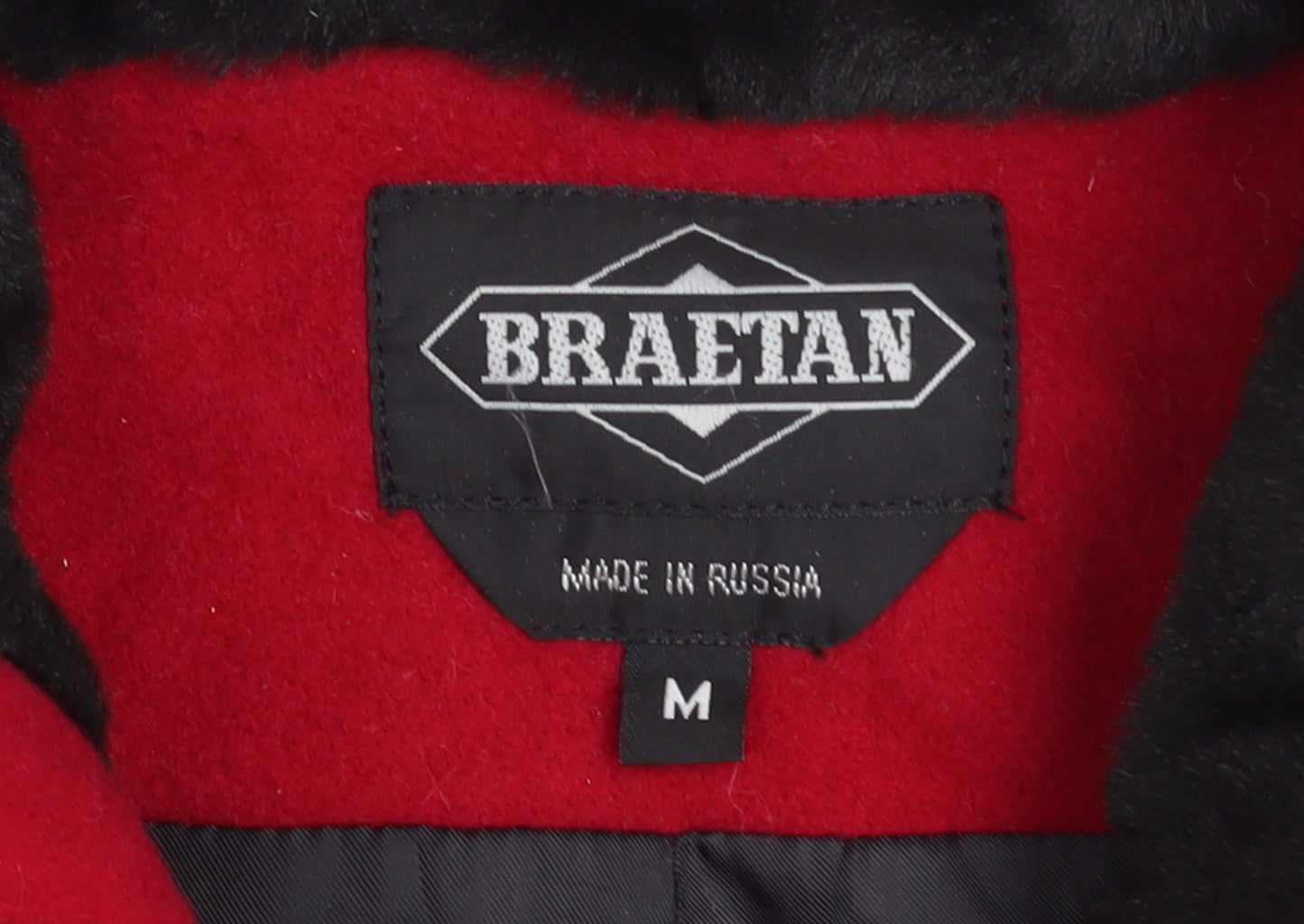 Braetan Women's Red Wool Bomber Jacket Faux Fur Collar Size M