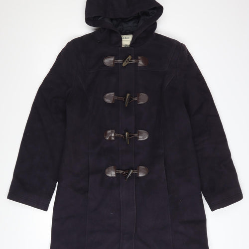 L.L. Bean Women's Black Wool Duffle Coat Size 8 Hooded Mid-Length