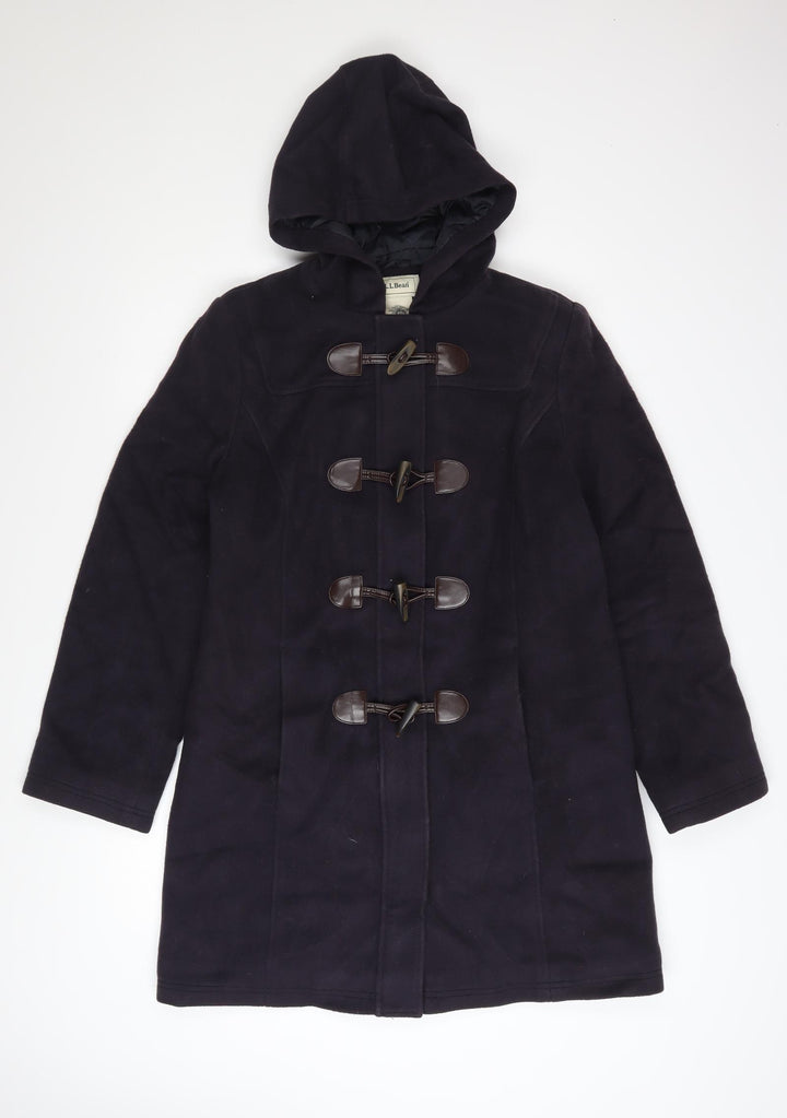 L.L. Bean Women's Black Wool Duffle Coat Size 8 Hooded Mid-Length