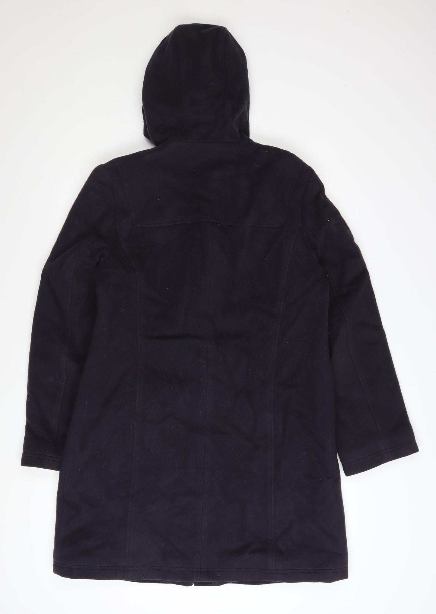L.L. Bean Women's Black Wool Duffle Coat Size 8 Hooded Mid-Length