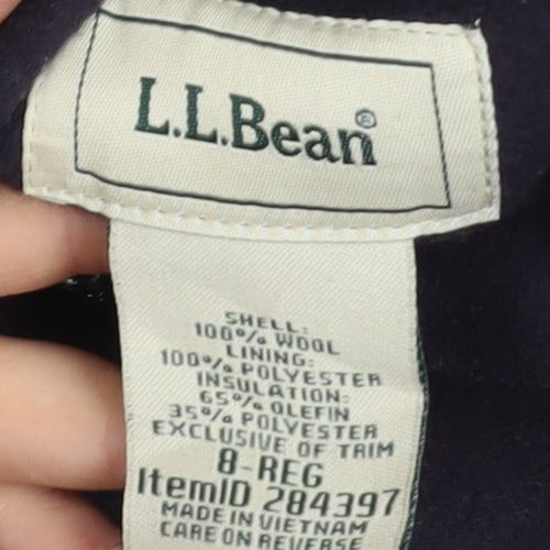 L.L. Bean Women's Black Wool Duffle Coat Size 8 Hooded Mid-Length