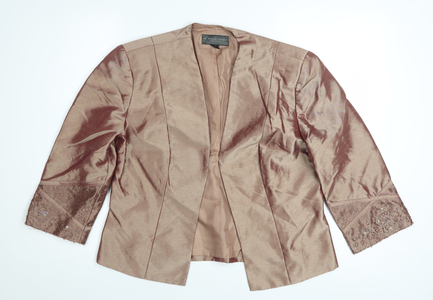 JM Collections Women Brown 3/4 Sleeve Beaded Formal Blazer Size 12