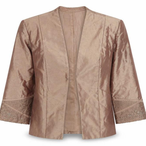 JM Collections Women Brown 3/4 Sleeve Beaded Formal Blazer Size 12