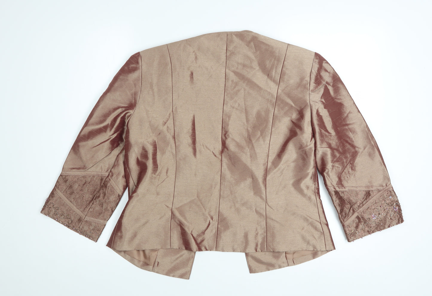 JM Collections Women Brown 3/4 Sleeve Beaded Formal Blazer Size 12